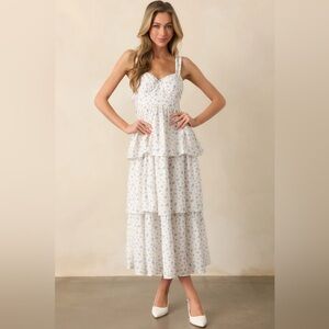 MINE Blue Floral Tiered Maxi Dress NWT Large